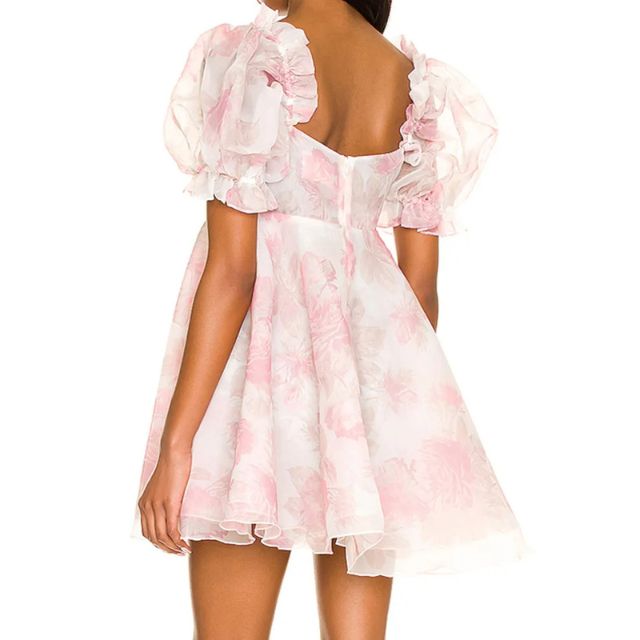 Elegantes Organza-Kleid mit Blumenmuster und Puffärmeln