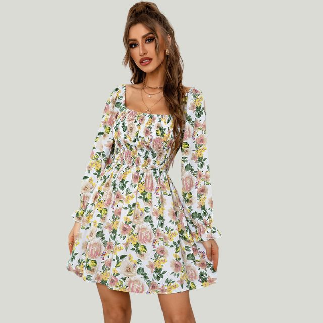 Bequemes Kleid mit Blumenmuster und eckigem Ausschnitt für dich