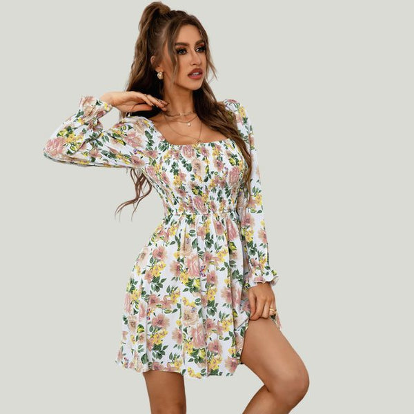Bequemes Kleid mit Blumenmuster und eckigem Ausschnitt für dich