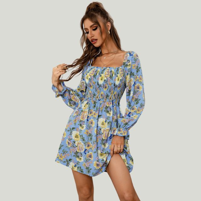 Bequemes Kleid mit Blumenmuster und eckigem Ausschnitt für dich