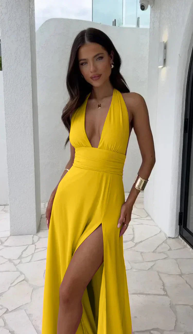 Elegantes Leichtes mit tiefem V-Ausschnitt und Schlitz für dich Kleid