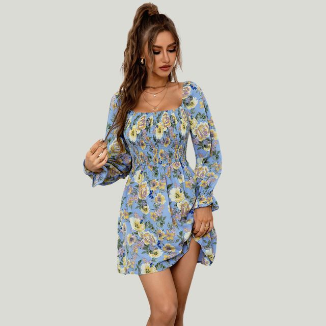Bequemes Kleid mit Blumenmuster und eckigem Ausschnitt für dich