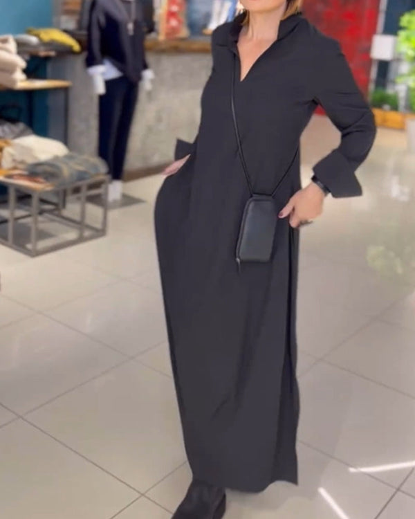Elegantes Leni – Langes Damenkleid mit Reverskragen