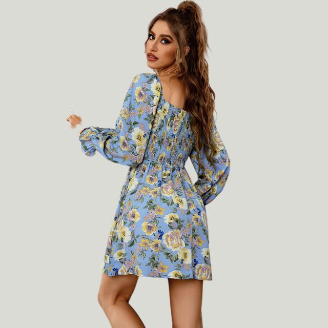 Bequemes Kleid mit Blumenmuster und eckigem Ausschnitt für dich