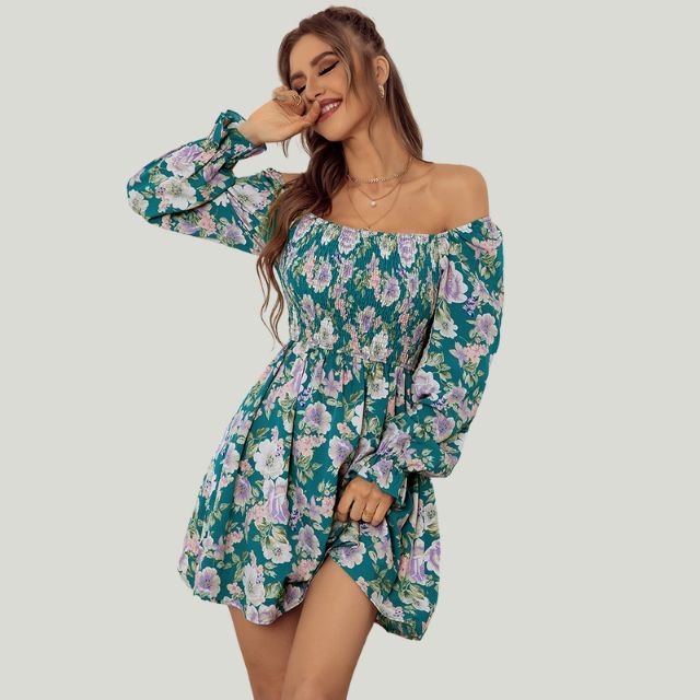 Bequemes Kleid mit Blumenmuster und eckigem Ausschnitt für dich