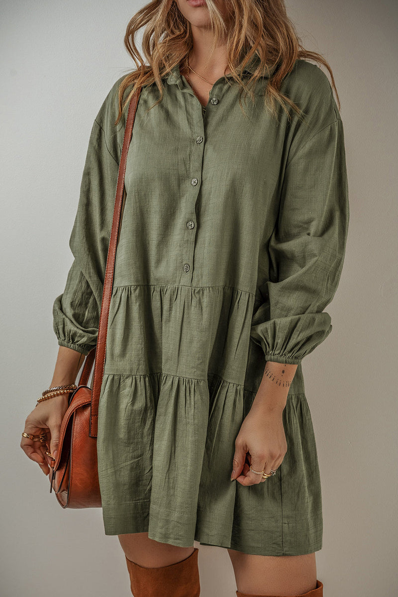 Weiches Bohemian Kleid mit Rüsche und Ballonärmeln
