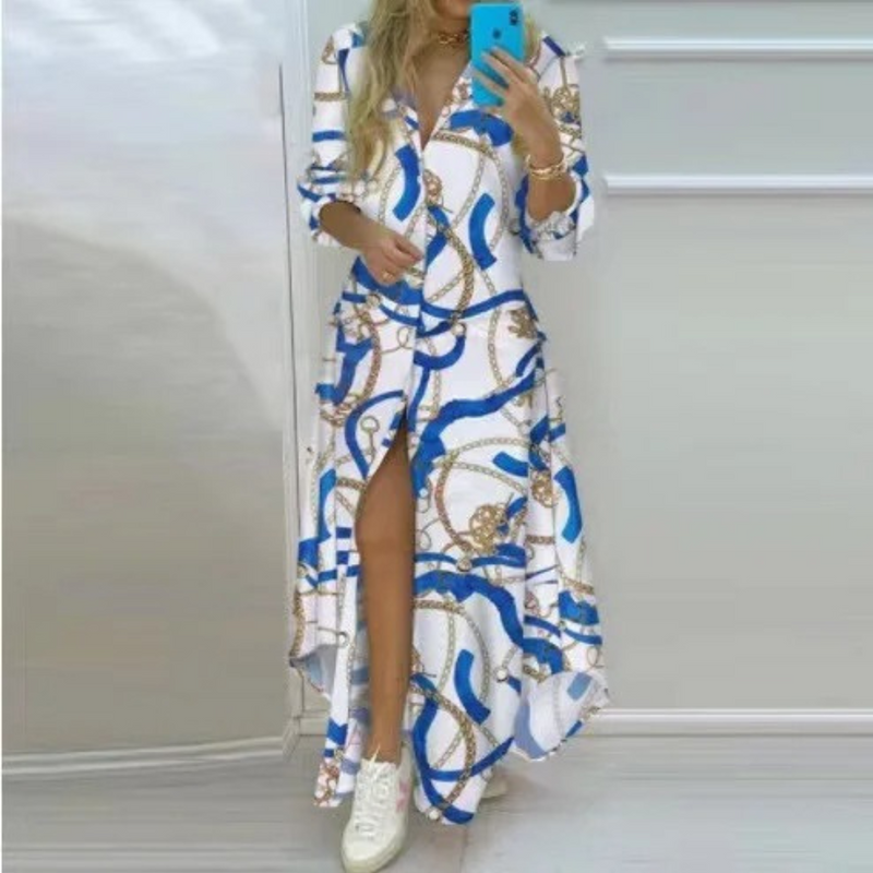 Bequemes, leichtes Hemdblusenkleid mit Papierdruck für dich