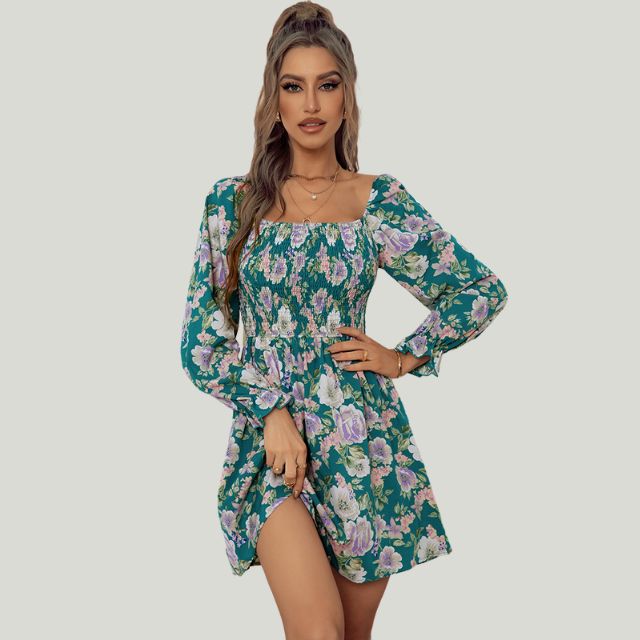 Bequemes Kleid mit Blumenmuster und eckigem Ausschnitt für dich