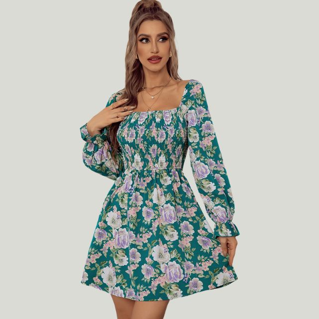 Bequemes Kleid mit Blumenmuster und eckigem Ausschnitt für dich