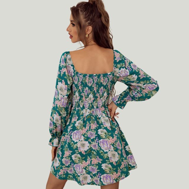 Bequemes Kleid mit Blumenmuster und eckigem Ausschnitt für dich