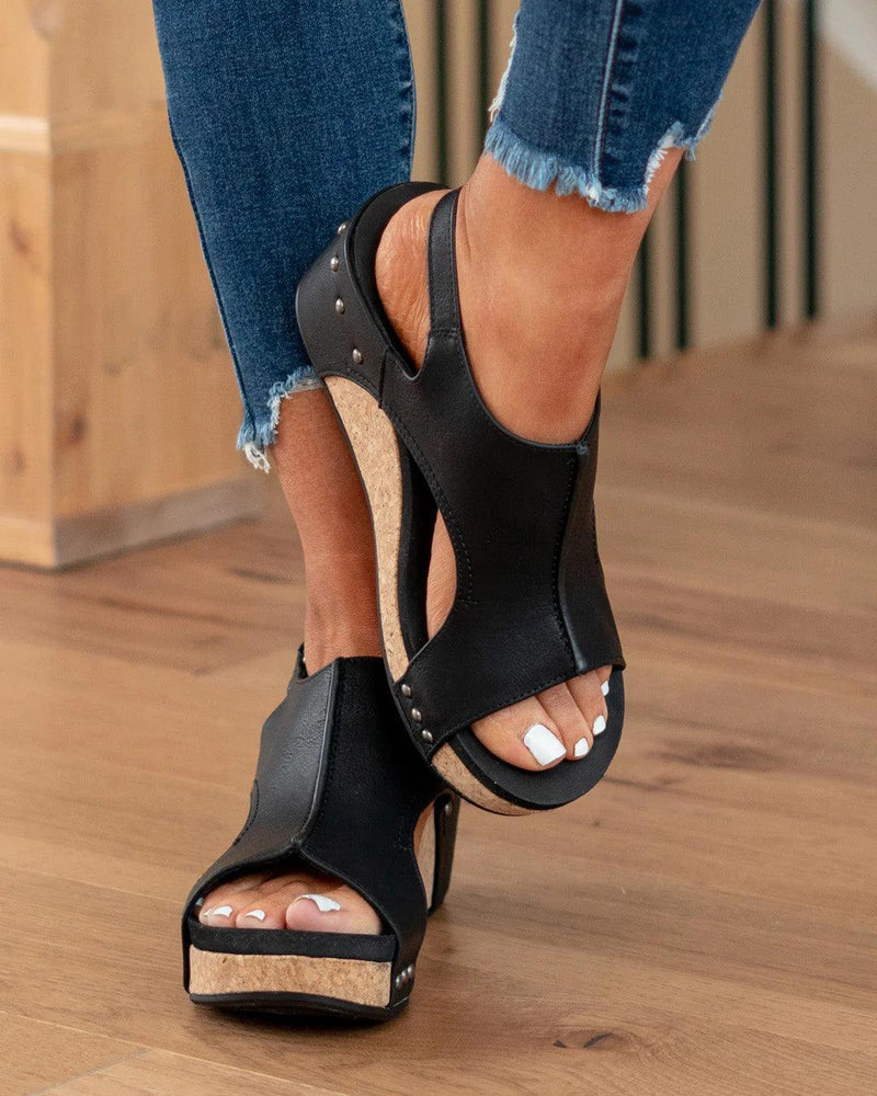 Kuschelige Damen Sandalen mit Keilabsatz aus Kork