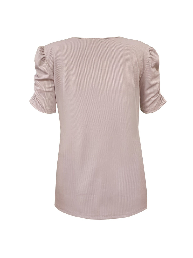 Mara - Elegantes Geripptes V-Ausschnitt T-Shirt für Damen