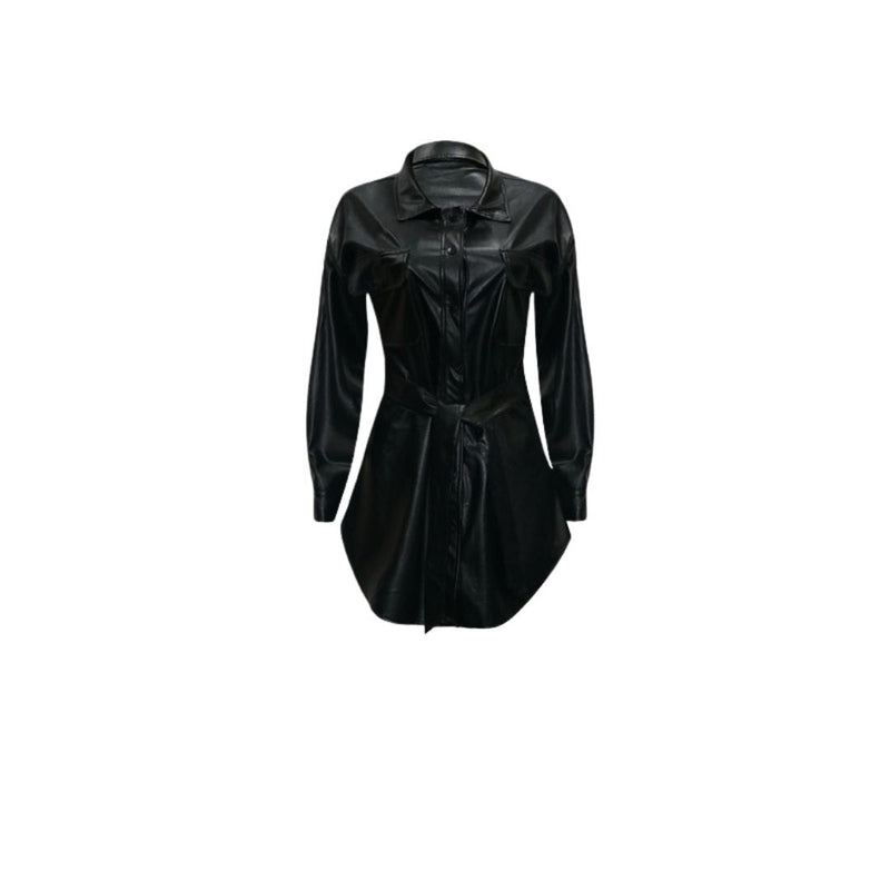 Elegantes Leichtes Kunstleder-Hemdkleid mit Gürtel für dich