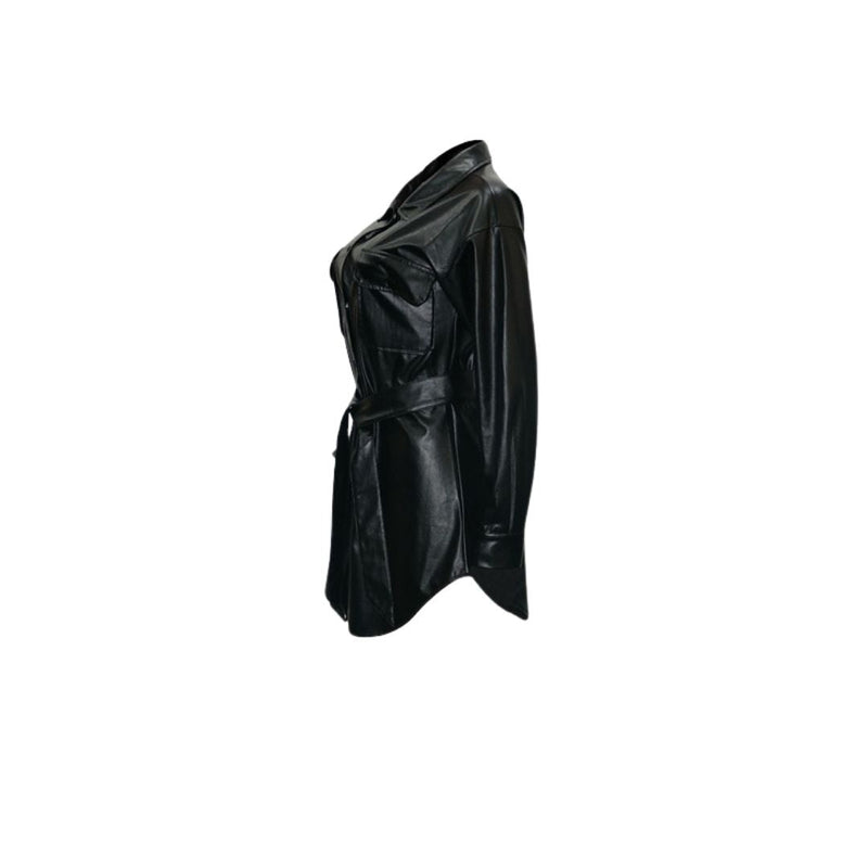 Elegantes Leichtes Kunstleder-Hemdkleid mit Gürtel für dich