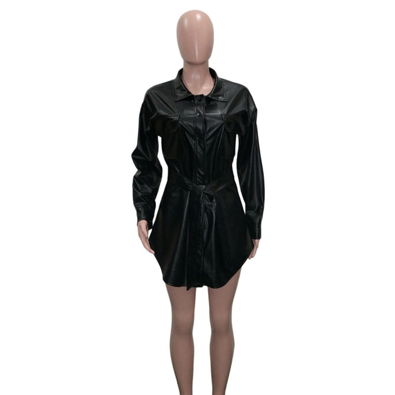 Elegantes Leichtes Kunstleder-Hemdkleid mit Gürtel für dich