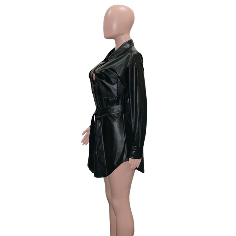 Elegantes Leichtes Kunstleder-Hemdkleid mit Gürtel für dich