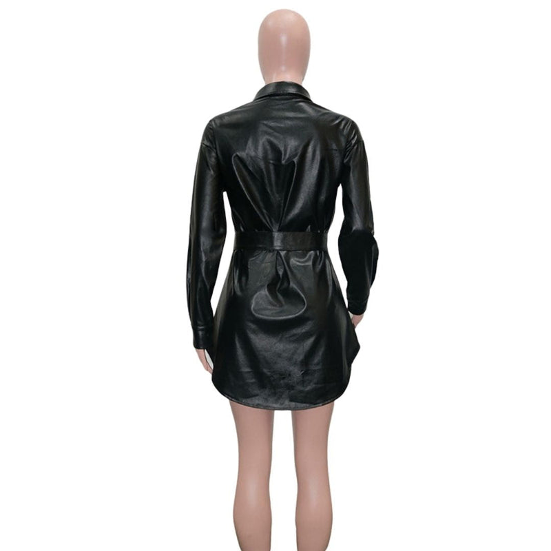 Elegantes Leichtes Kunstleder-Hemdkleid mit Gürtel für dich