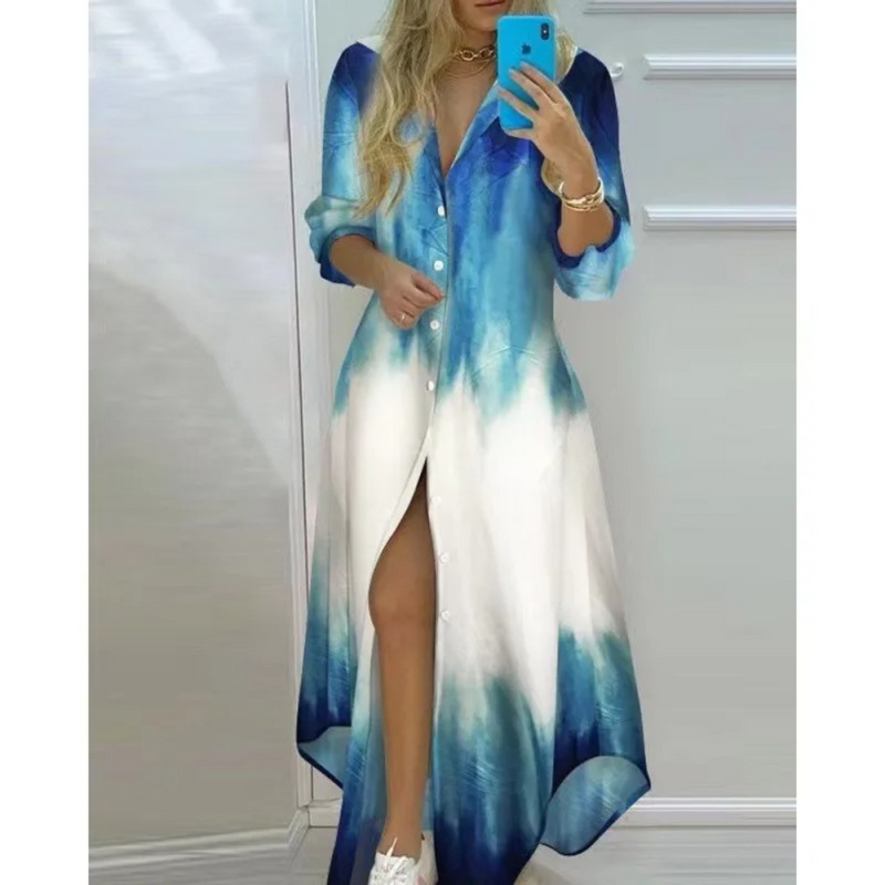 Bequemes, leichtes Hemdblusenkleid mit Papierdruck für dich