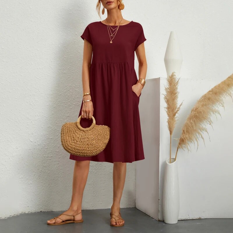 Bequemes Kleid mit Rundhalsausschnitt aus Baumwolle für dich