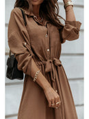 Braunes Midi-Blusenkleid