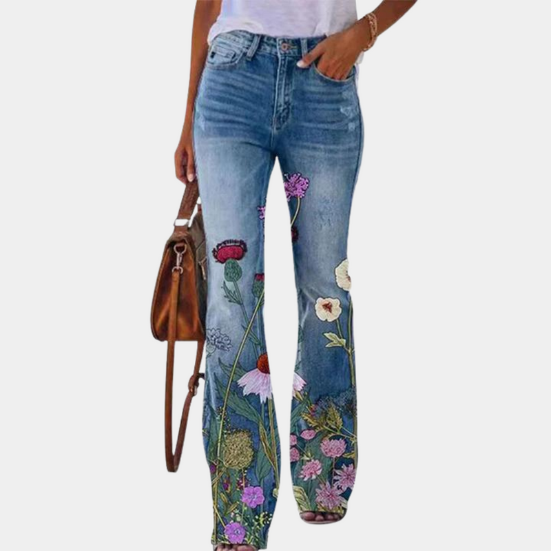 Rosmunda – Damen-Jeans mit ausgestelltem Bein und Knopfdetails