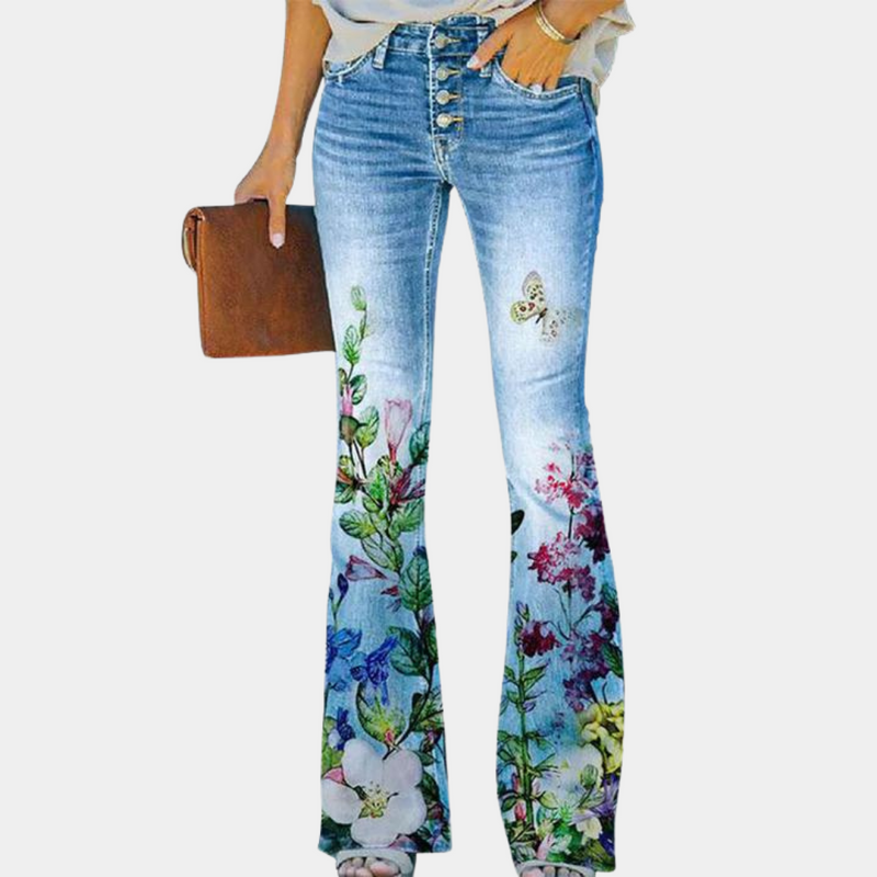 Rosmunda – Damen-Jeans mit ausgestelltem Bein und Knopfdetails