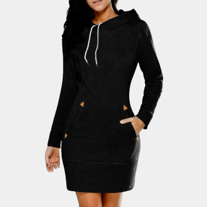 Elegantes Damenkleid mit Kapuze und weichem Sweatlook