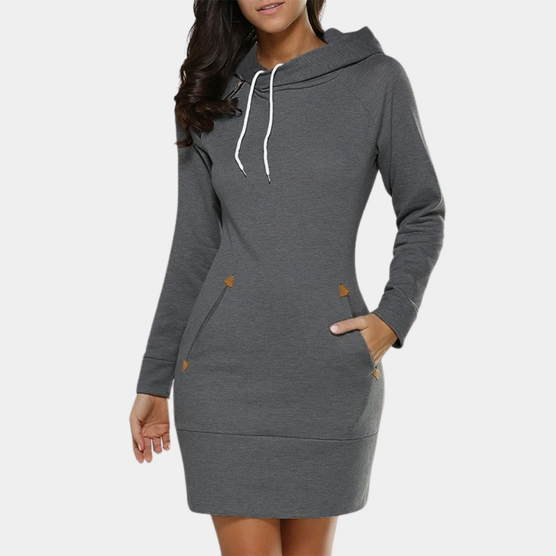 Elegantes Damenkleid mit Kapuze und weichem Sweatlook