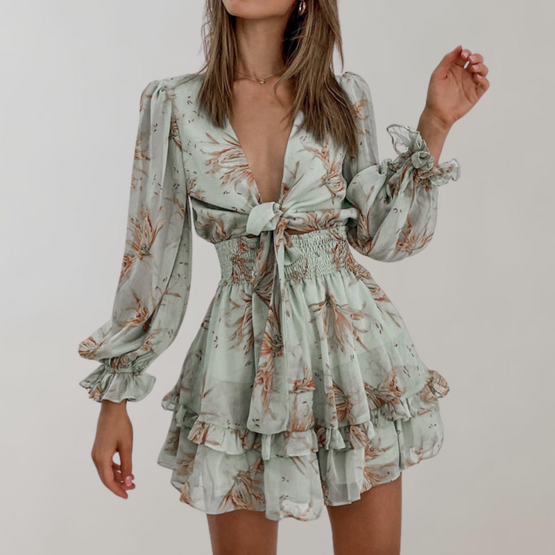 Elegantes Blümchenkleid mit Puffärmeln für Damen