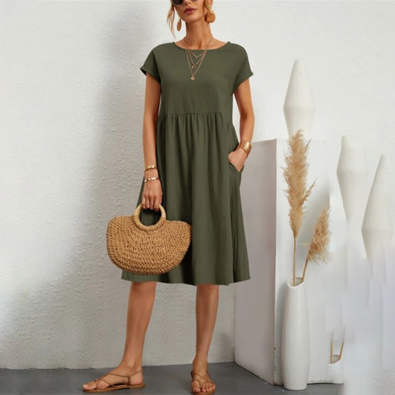 Bequemes Kleid mit Rundhalsausschnitt aus Baumwolle für dich