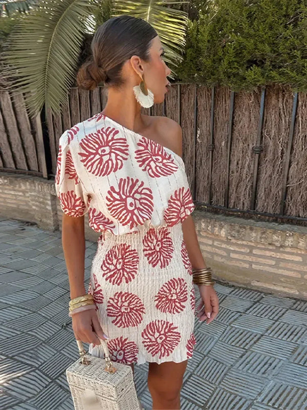 Elegantes One-Shoulder Print Minikleid Für Besondere Anlässe