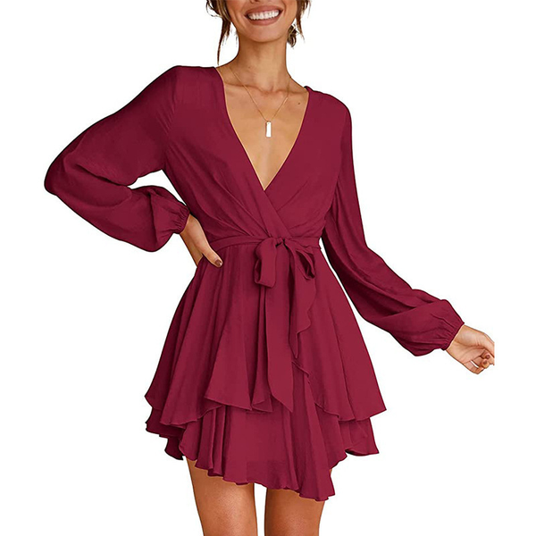 Elegantes Kleid mit V-Ausschnitt und Laternenärmeln