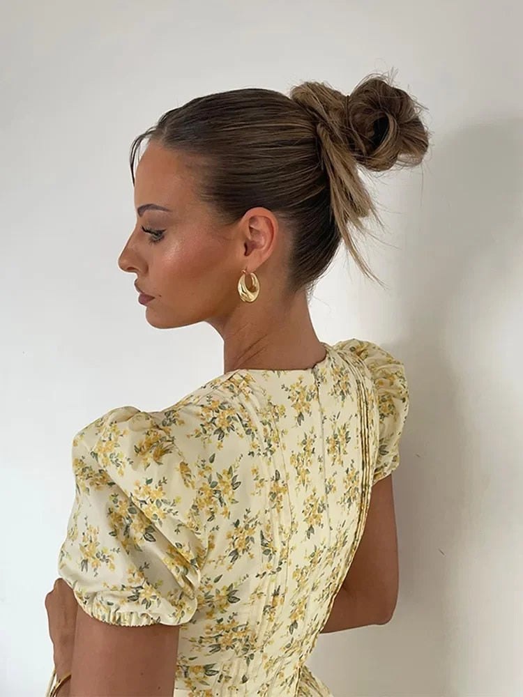 Schickes Florales Tiefes V Plissiertes Minikleid für Mädchen