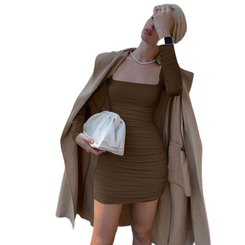 Elegantes Leichtes Rüschennachtkleid Mit Langen Ärmeln