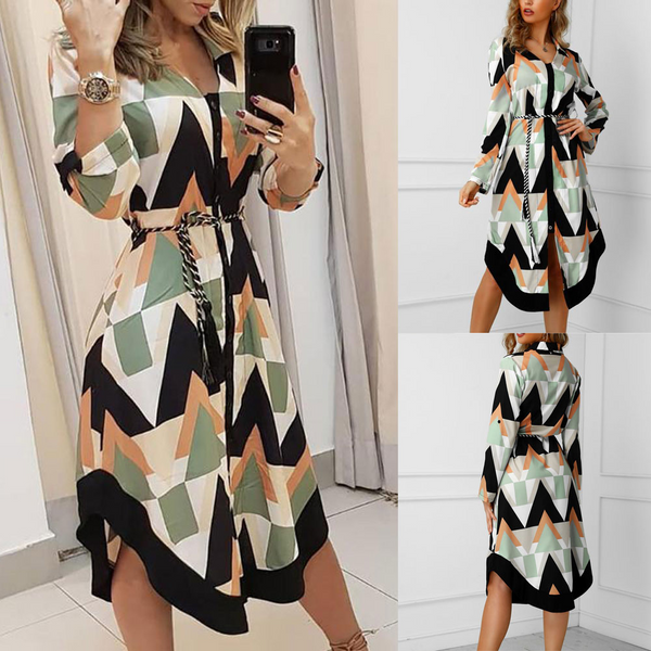 Weiches Wellen-Druck Kleid mit langen Ärmeln für dich