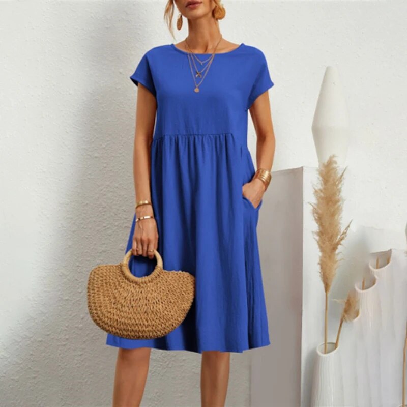 Bequemes Kleid mit Rundhalsausschnitt aus Baumwolle für dich