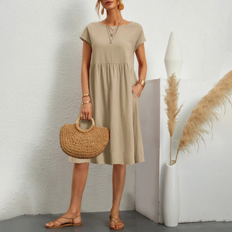 Bequemes Kleid mit Rundhalsausschnitt aus Baumwolle für dich