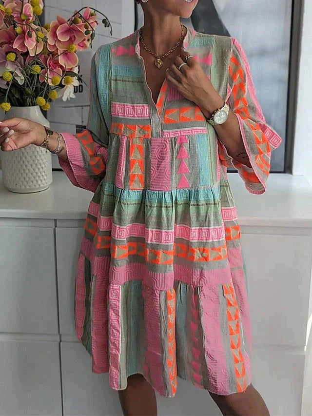 Elegantes Halbe Ärmel Lose Passform Rüschen Sommerkleid