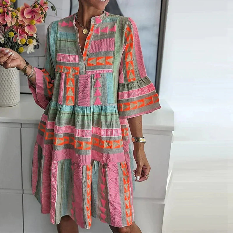 Elegantes Halbe Ärmel Lose Passform Rüschen Sommerkleid