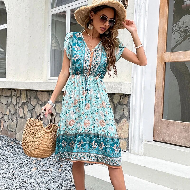 Schönes Bettina - Boho Midikleid mit Blumendruck für Damen