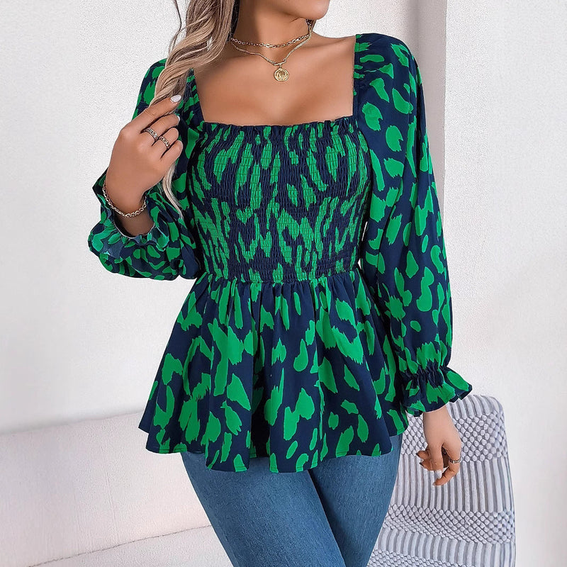 Elegantes Emma -Floral Pullover Langarm Rüsche A-Linie Kleid