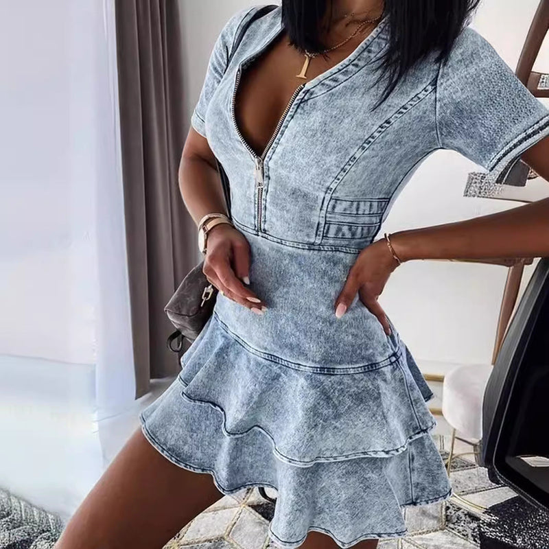 Schönes Ultra Kurzes Denim Kleid für jeden Tag