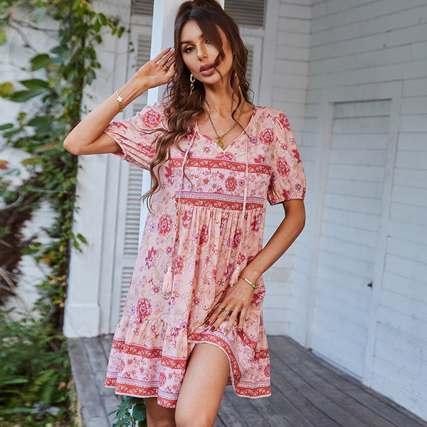 Elegantes Emma -Bedrucktes Frisches Urlaubs Kleid für den Sommer