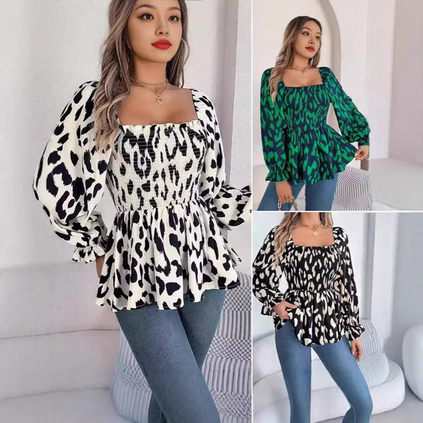 Elegantes Emma -Floral Pullover Langarm Rüsche A-Linie Kleid