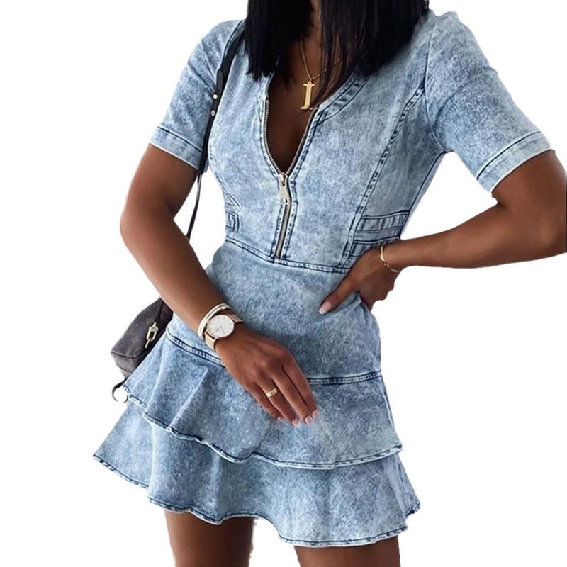 Schönes Ultra Kurzes Denim Kleid für jeden Tag