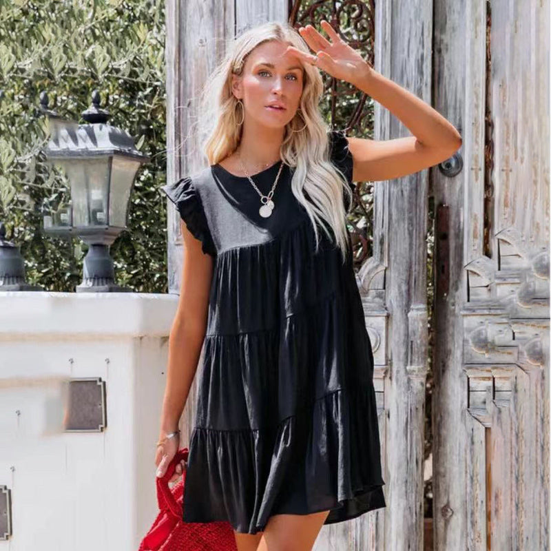 Elegantes Emma -Lockere Rundhals Kurzarm Mini Kleid für Damen