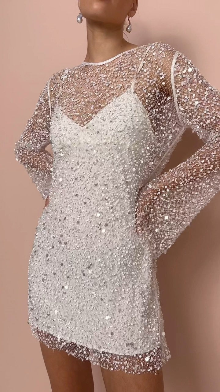 Elegantes Emma -Bubble Bead Transparente Netz Kleid für Damen