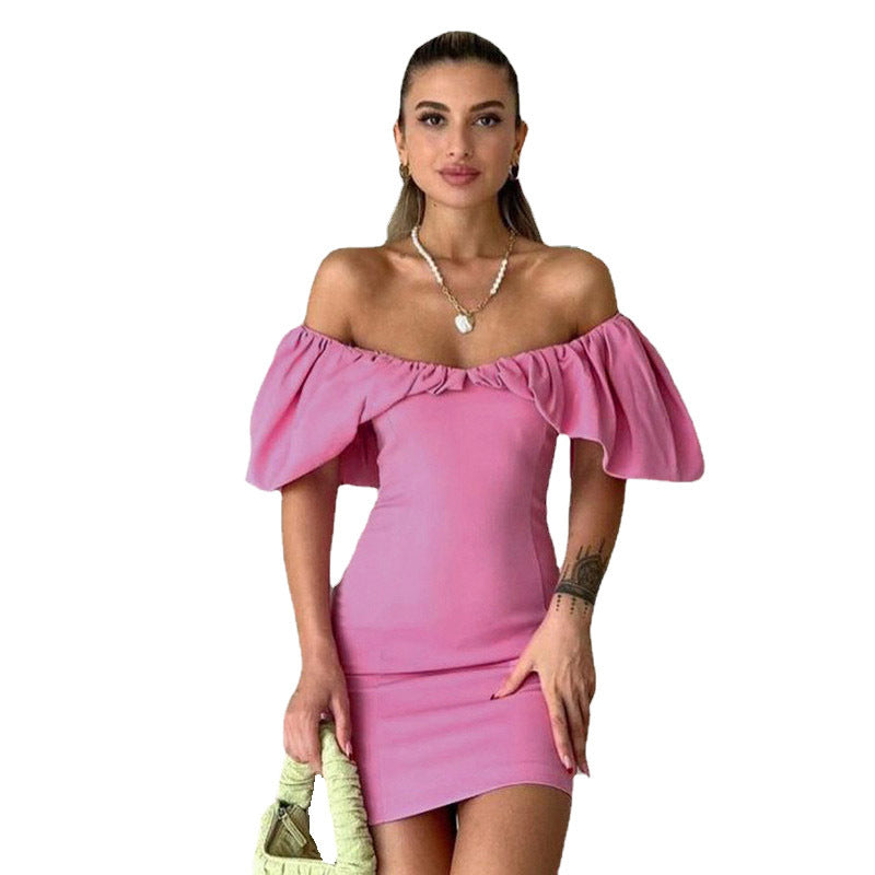 Elegantes Emma Gerafftes Off-The-Shoulder Bodycon Kleid