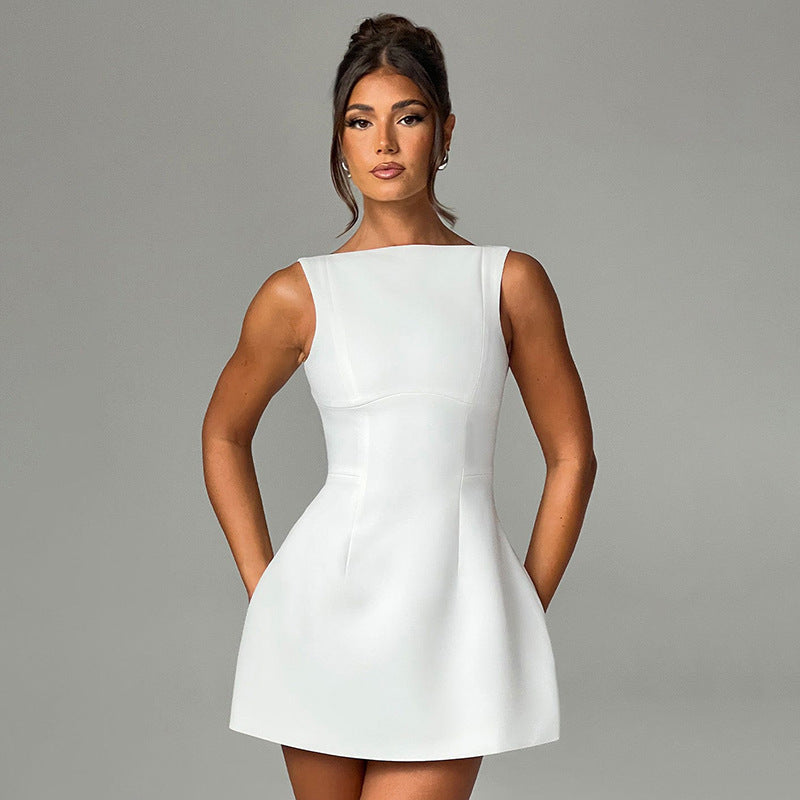 Eleganter Emma Slim Fit Ärmelloser A-Linien Minirock