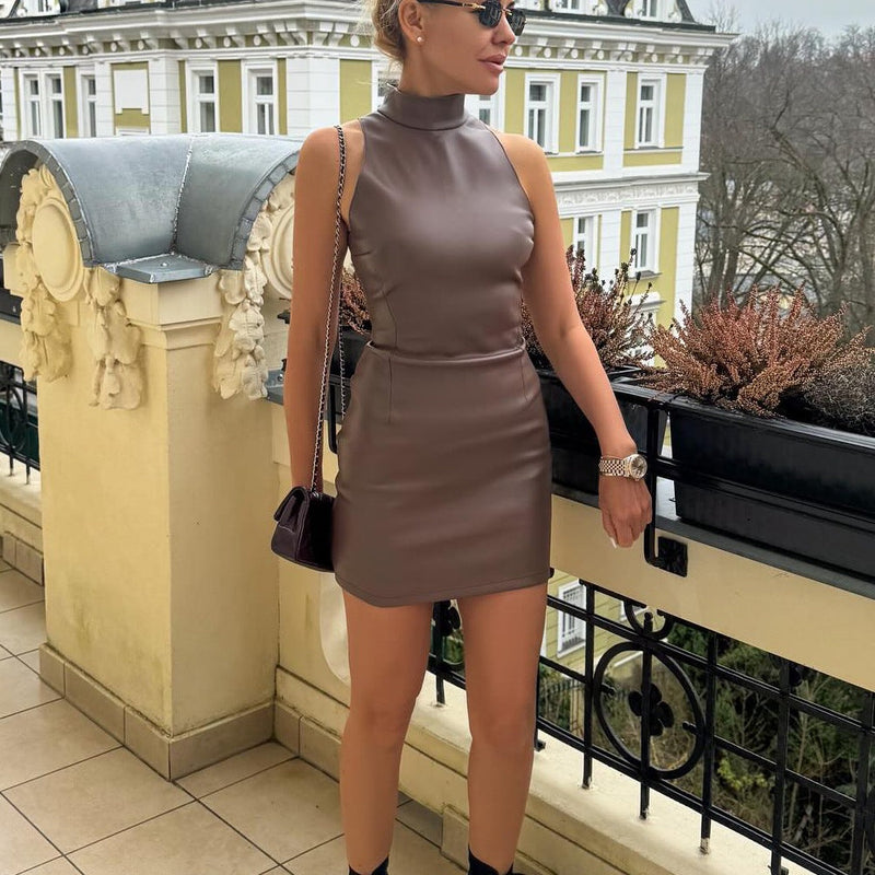Elegantes Emma -Slim Fit Leder Minirock Kleid für Frauen